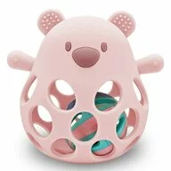 Jucarie de dentitie si zornaitoare, Bocioland, BPA Free, Teddy Bear Pink