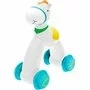 Jucarie push-go, Chicco, Cal, Cu roti, Design colorate si atragator, Emite sunete la utilizare, 12-36 luni, 18 x 11 x 26 cm, Alb