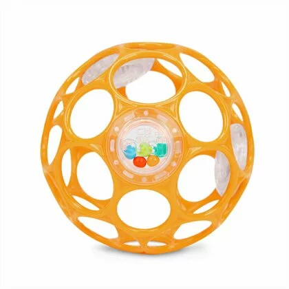 Jucarie zornaitoare, Oball, 29 orificii, Fara BPA, PVC, latex sau ftalati, 10 cm, 0 luni+, Portocaliu