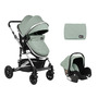 KikkaBoo - Carucior transformabil 3 in 1, Amaia, 0-22 kg, Cu geanta de mamici, Suport pahar, Plasa tantari si protectie picioare, Spatar reglabil si copertina detasabila, Mint