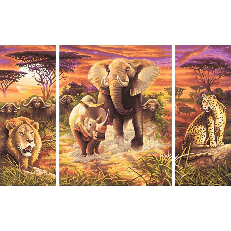 Simba - Pictura pe numere Cei 5 eroi ai africii , Schipper , 3 tablouri, Multicolor
