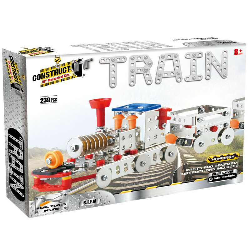 Kit stem locomotiva cu aburi și doua vagoane, nivel intermediar