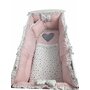Lenjeria cu apărători Super groase și inimioara gri Roz pal - steluțe gri pe alb pat 120x60 cm - 1