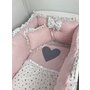 Lenjeria cu apărători Super groase și inimioara gri Roz pal - steluțe gri pe alb pat 120x60 cm - 2