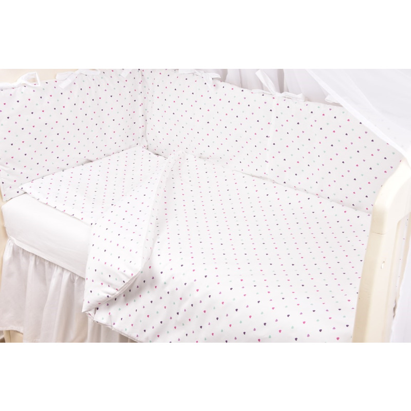 Lenjerie 6 piese patut 120x60 cm bumbac 100% model inimioare