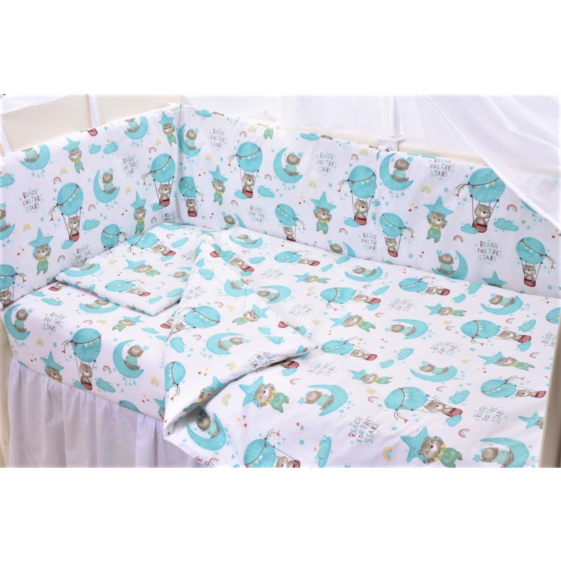 Lenjerie 6 piese patut 120x60 cm bumbac 100% model ursuleti in balon