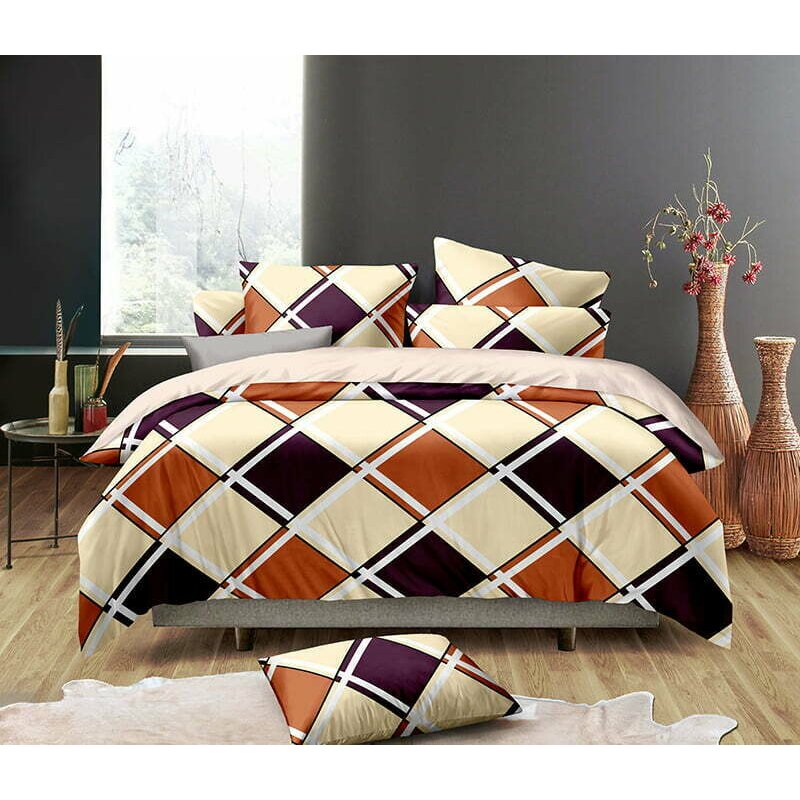 Somnart - lenjerie de pat bs017 microfibra imprimata, cearceaf pilota cu fermoar 200x230, cearceaf pat 230x250, 2 fete perna 50x70 cu flep