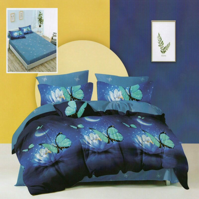 Somnart - lenjerie de pat finet 6 piese, cearceaf pat cu elastic, cearceaf pilota 200x230, 2 fete perna 50x70, 2 fete perna 70x70, extra, model nufar