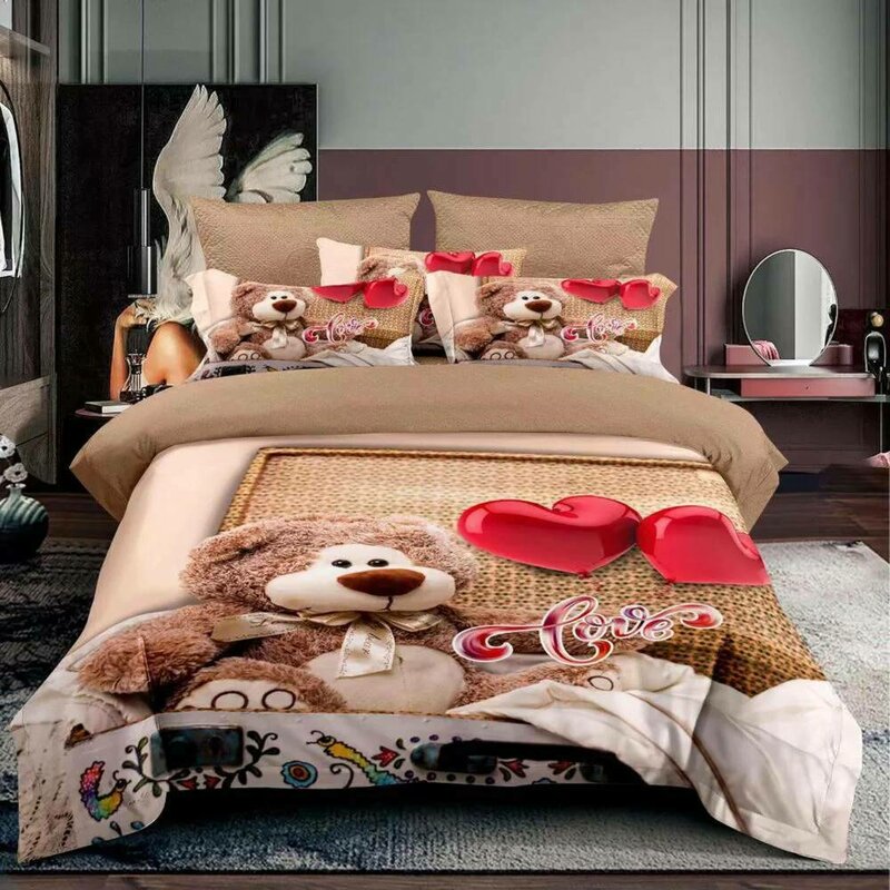 Somnart - lenjerie de pat finet extra 1p, 3 piese, cearceaf pat clasic 160cm x 230cm, cearceaf pilota 160cm x 230cm, 1 fata perna 50 x 70, model love