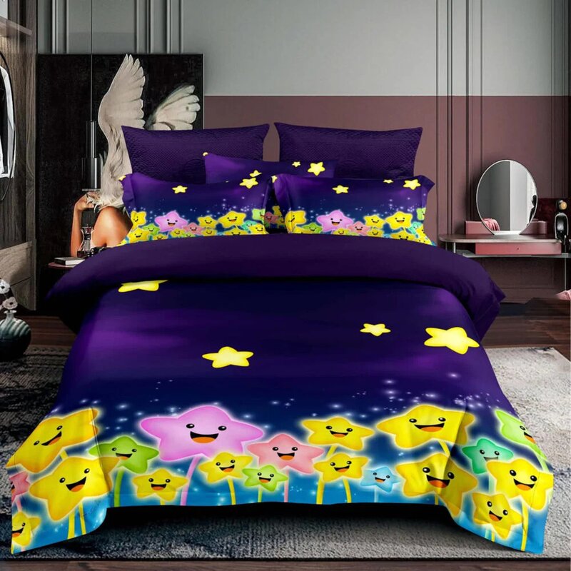 Somnart - lenjerie de pat finet extra 1p, 3 piese, cearceaf pat clasic 160cm x 230cm, cearceaf pilota 160cm x 230cm, 1 fata perna 50 x 70, model stelute