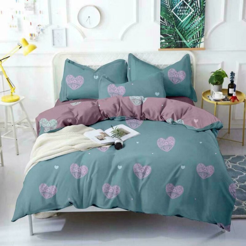 Somnart - lenjerie de pat pentru 2 persoane coral ultrasleep , microfibra, 4 piese, imprimeu purple hearts