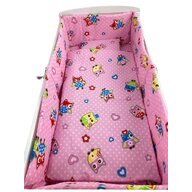 Lenjerie de patut bebelusi 140x70 cm  5 piese cu aparatori laterale pe burete CN Bufnițe pe roz