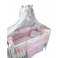 Lenjerie Little Princess cu aparatori în 2 culori pat 120x60 cm   fundițe și buzunar accesorii Deseda Roz pal
