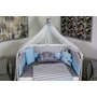 MyKids - Lenjerie 10 piese Cloud,  Fara baldachin, din Bumbac, 120x60 cm, Albastru/Gri - 2