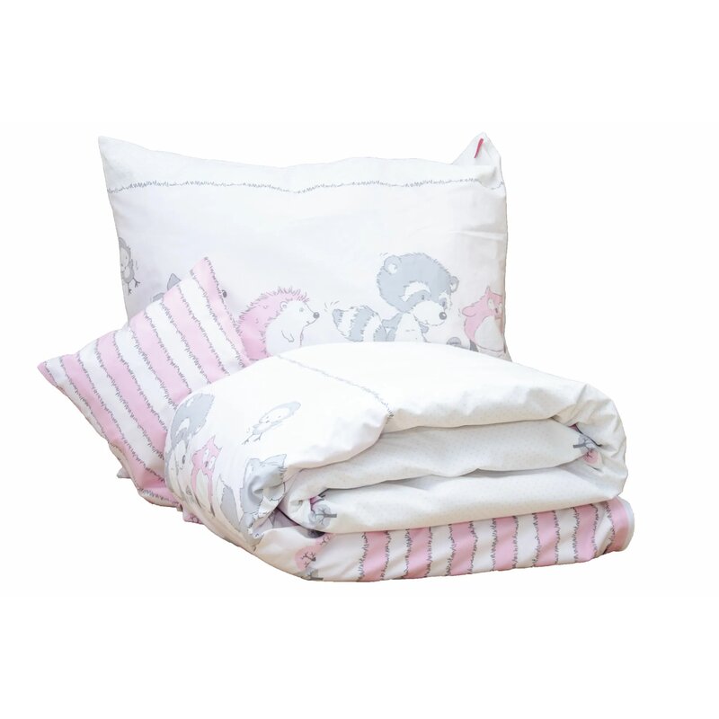 KidsDecor - Lenjerie 3 piese Odette 60x40 cm din Bumbac, 135x100 cm, Roz