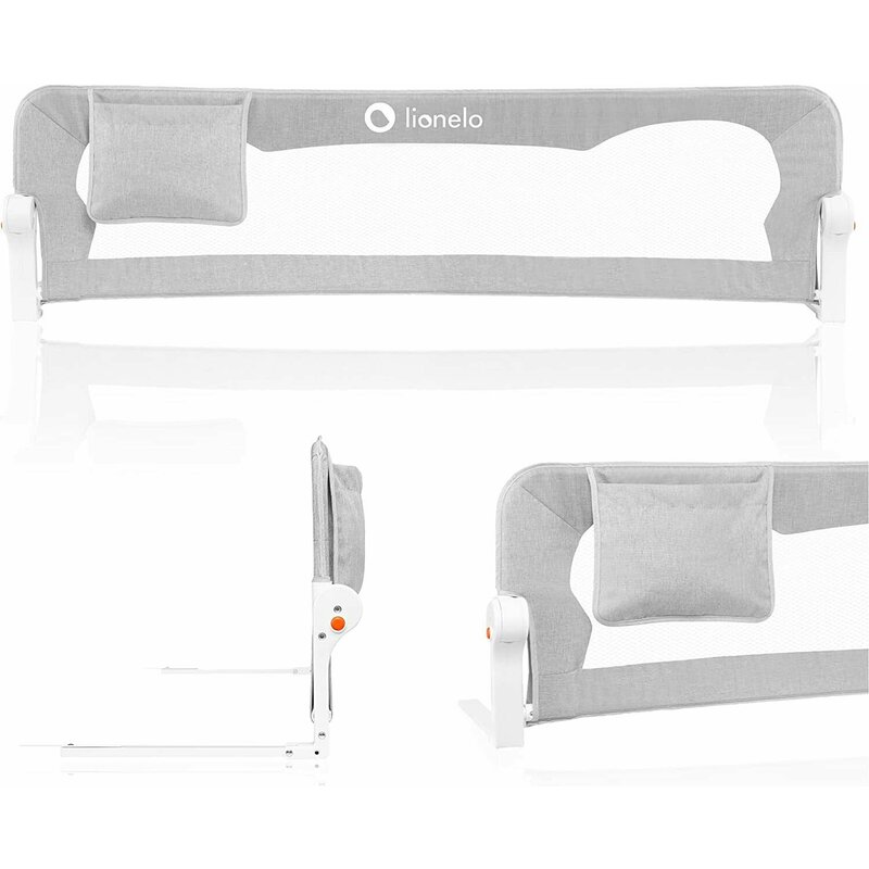 Lionelo - Bariera protectie pat Eva , Cu buzunar accesorii, 150x35 cm, Conform cu standardul european de securitate BS7072, Gri