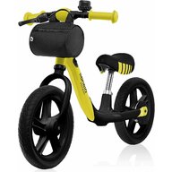 Lionelo - Bicicleta usoara fara pedale Arie, Cu claxon, Saculet pentru depozitare, Cu ghidon si sa reglabile, Greutate 3.7 Kg, Roti din spuma Eva, 12 inch, Conform cu standardul european de securitate EN71, Galben
