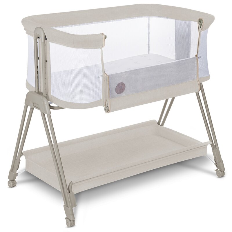Lionelo - patut co-sleeper luna, 2 in 1, cu laterala culisanta, cu setare unghiulara, cu roti, reglabil in 6 pozitii pe inaltime, bej