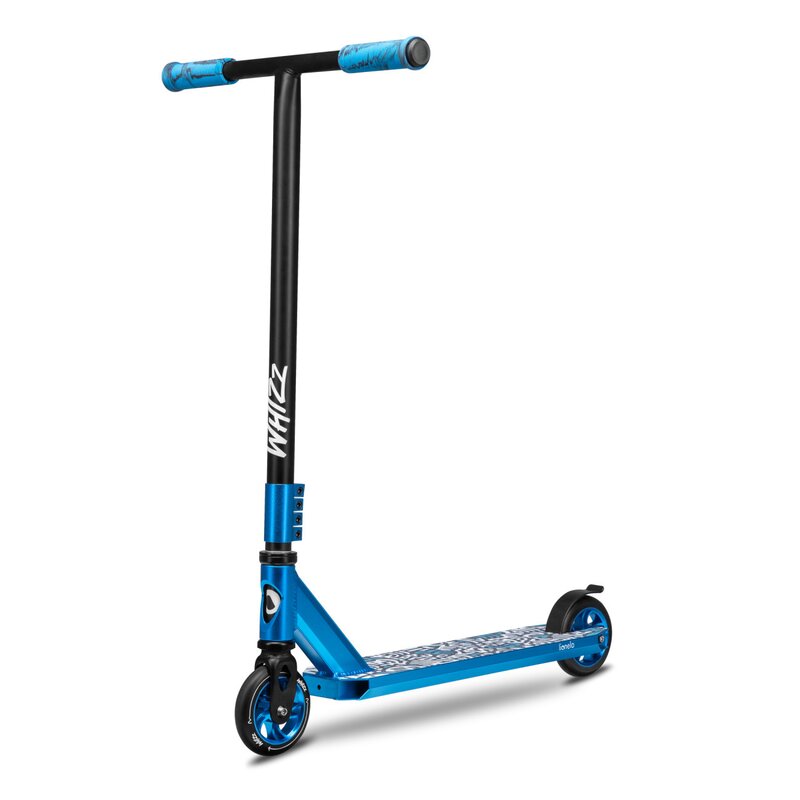 Lionelo - trotineta whizz, pentru acrobatii, rulmenti abec-9, sistemul de compresie ihc 9, 20 - 100 kg, conform cu standardul european de securitate en14619, albastru