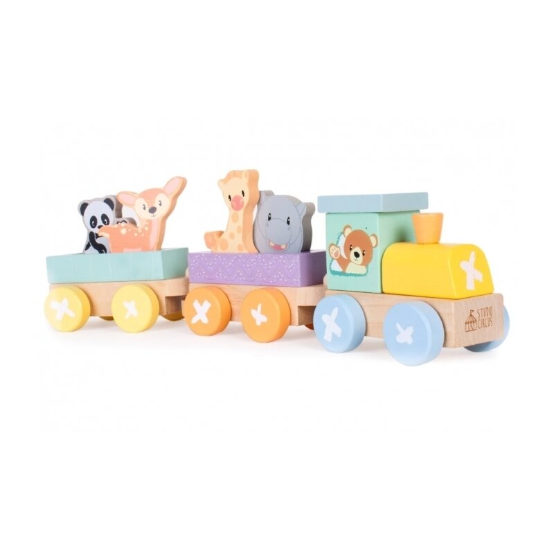 Sun baby - locomotiva din lemn cu 2 vagoane si animalute 067