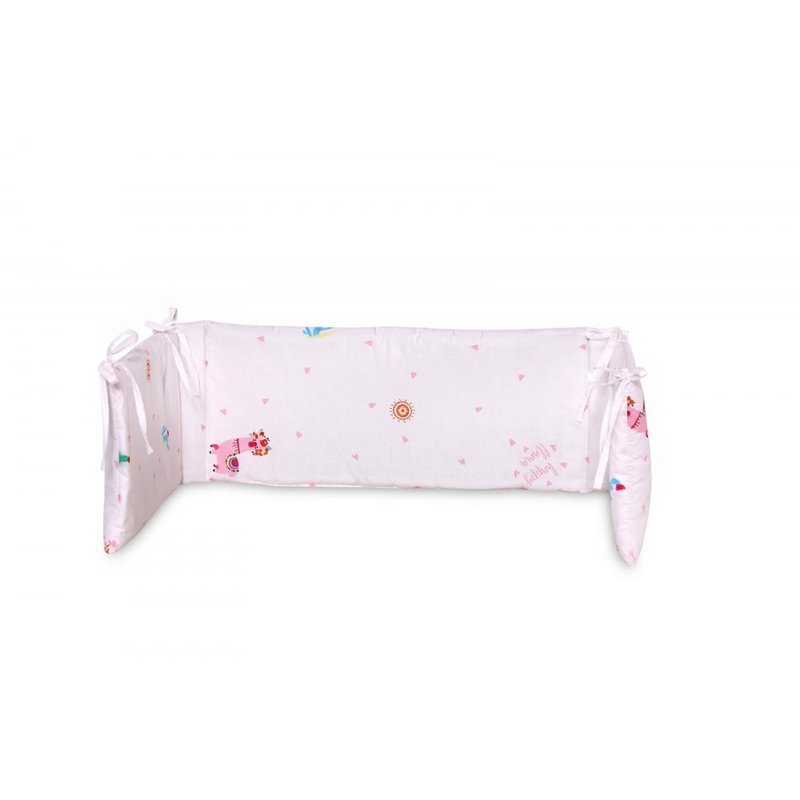 Lorelli - Protectie laterala pat, 140 x 27 cm, bumbac ranforce, Happy Lama Pink