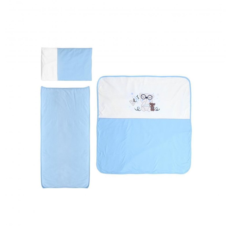 Lenjerie Carucior Bebe 22 Lorelli - Set lenjerie carucior 3 piese, de vara, universala, Za Za Blue