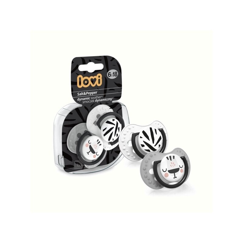 Lovi - suzeta silicon dynamic 6-18 m 2 pcs salt&pepper - 22/879