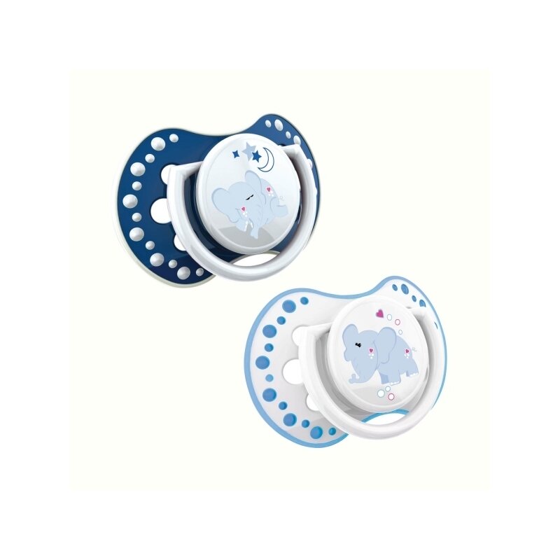 Lovi - suzeta silicon dynamic 6-18m 2 pcs night&day baiat ( elefant) -22/811boy_e