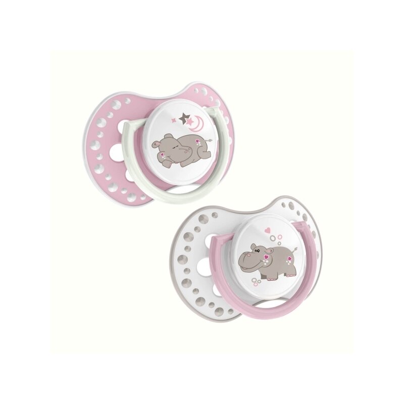 Lovi - suzeta silicon dynamic 6-18m 2 pcs night&day gata ( hipopotam) -22/811girl_h