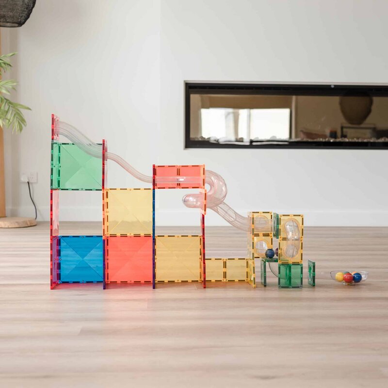 Magnetic tiles set magnetic 66 piese circuit cu bile - marble run