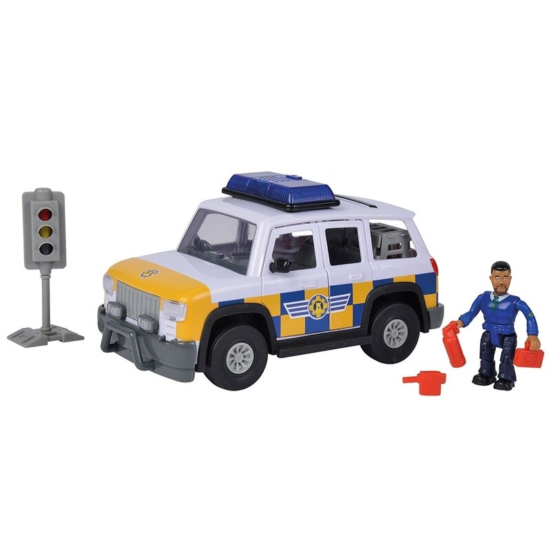 Masina de politie simba fireman sam police car cu figurina malcolm si accesorii