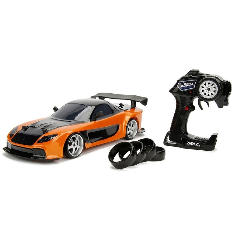 Jada toys - masina fast and furious mazda rx-7 drift cu anvelope si telecomanda