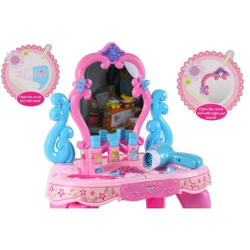 Masuta de infrumusetare malplay beauty cu oglinda rotativa sunete lumini si accesorii