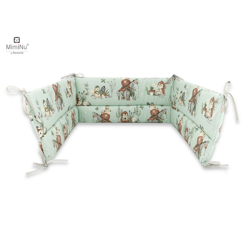Miminu - aparatoare pentru patut 120x60 cm, din bumbac certificat oeko tex standard 100, cu inaltimea de 30 cm, cu panglici, design, let\'s go natural