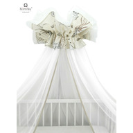 MimiNu - Baldachin mare din tull + suport metalic, Cu funda din bumbac, Dimensiune 400x170 cm, Materiale certificate Oeko Tex Standard 100, Design, Seal Beige