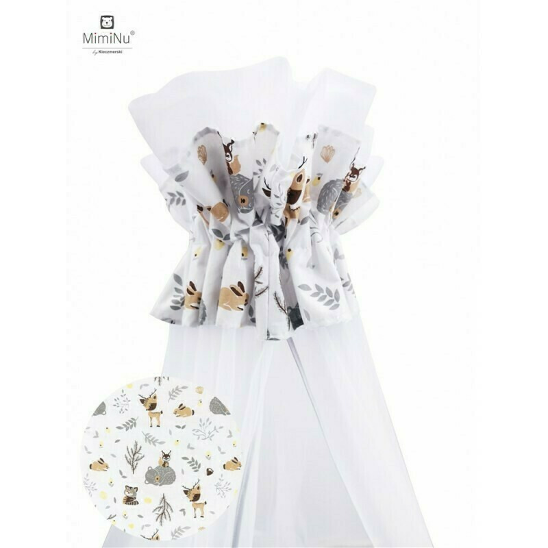 Miminu Baldachin Mare Din Tull + Suport Metalic Cu Funda Din Bumbac Dimensiune 400X170 Cm Materiale Certificate Oeko Tex Standard 100 Forest Friends Beige