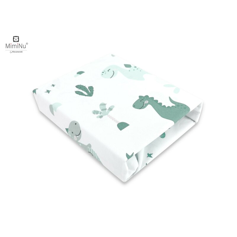 MimiNu - Cearceaf cu elastic pentru patut 120X60 cm, Din bumbac certificat Oeko Tex Standard 100, Dino Mint