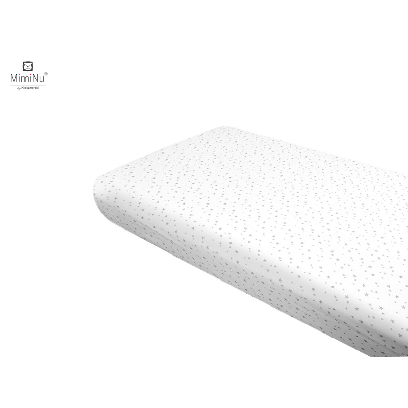 Miminu - cearceaf cu elastic, din bumbac certificat oeko tex standard 100, pentru pat 160x80 cm, mini gray stars