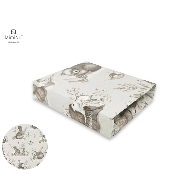 Miminu - cearceaf cu elastic pentru patut 120x60 cm, din bumbac certificat oeko tex standard 100, design, calm forest beige