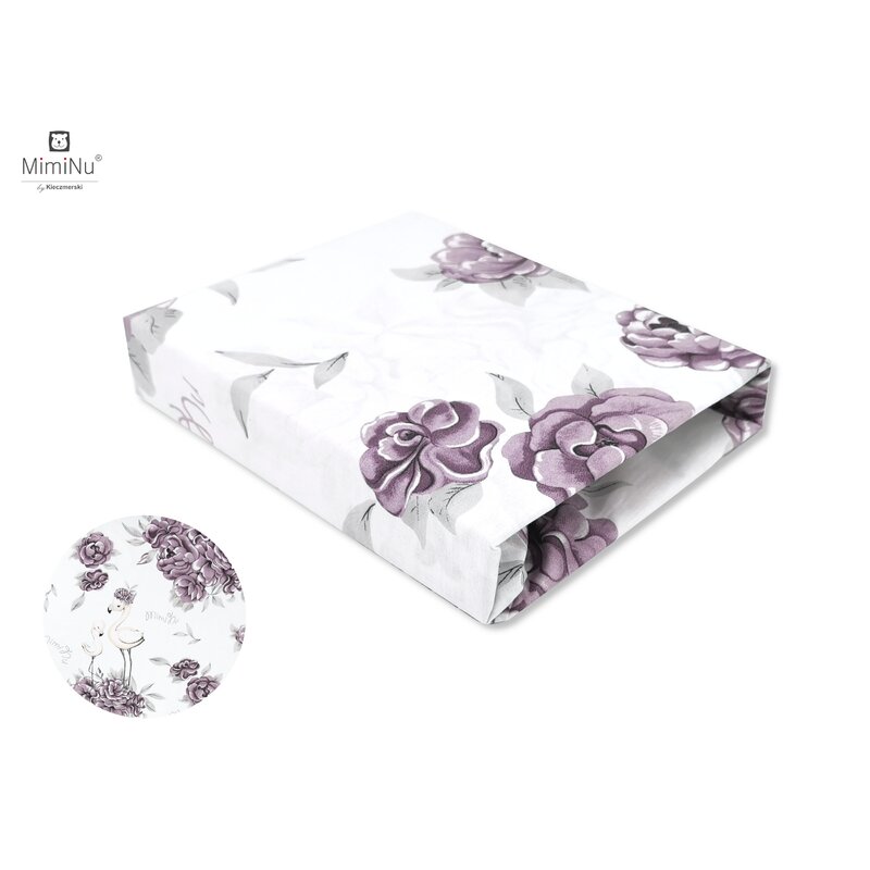 MimiNu - Cearceaf cu elastic pentru patut 120X60 cm, Din bumbac certificat Oeko Tex Standard 100, Peonie Plum