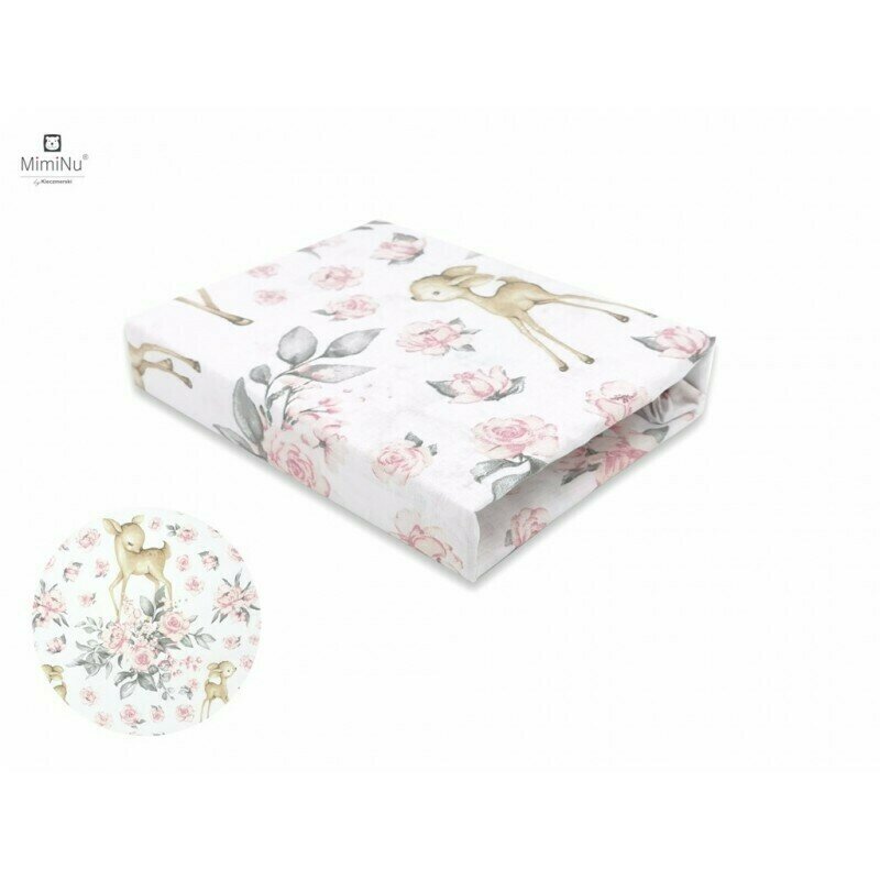 MimiNu - Cearceaf cu elastic pentru patut co-sleeper, Luna, Dimensiune 84.5 x 50.5 cm, Din bumbac certificat Oeko Tex Standard 100, Sweet Deer Pink