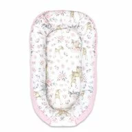Cosulet bebelus, MimiNu, Pentru dormit, Cu doua fete, Baby Nest 105x66 cm, Husa 100% bumbac si catifea moale, Materiale certificate Oeko Tex Standard 100, Cu salteluta, Detasabila, Velvet Sweet Deer Pink