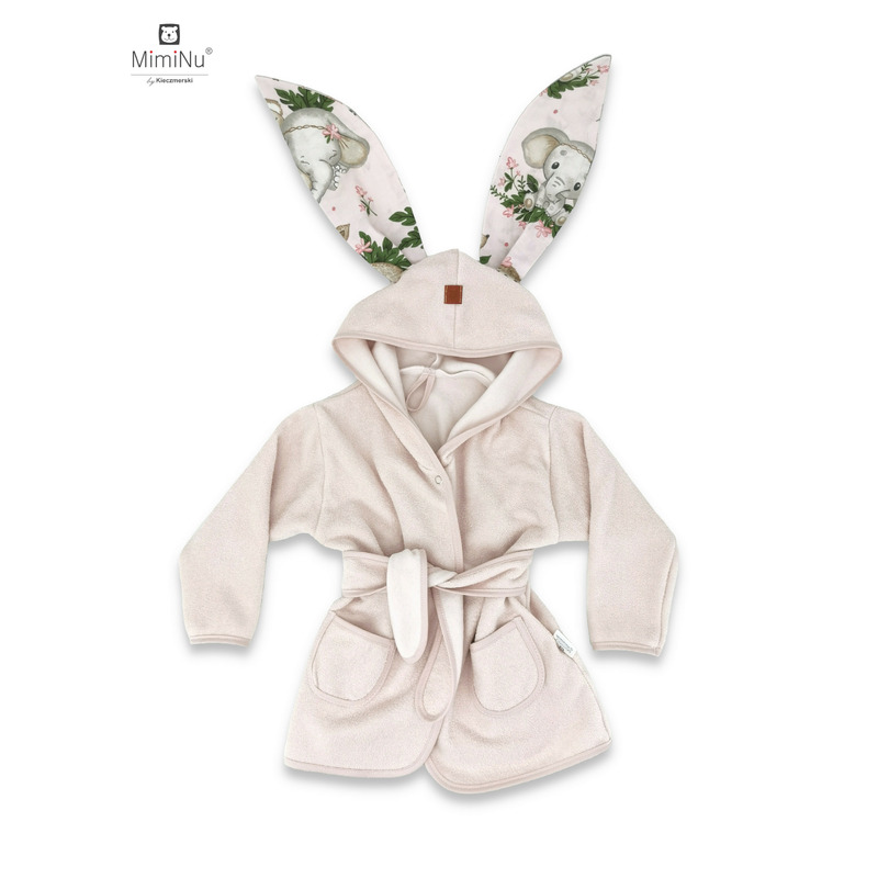 MimiNu - Halat de baie cu urechi 6 - 24 luni, Moale, Cu buzunare, Cu cordon, Din bumbac si thermo fleece, Materiale certificate Oeko Tex Standard 100, Design, Baby Animals