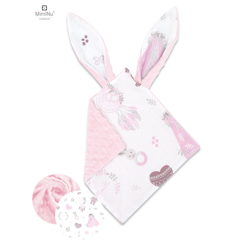 MimiNu - Jucarie textila senzoriala, Moale, Cu doua fete, 30 x 30 cm, Din tesatura minky si bumbac, Materiale certificate Oeko Tex Standard 100, Minky Baby Shower Pink