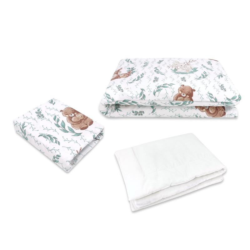 Miminu - lenjerie patut 3 piese, cu cearceaf 120x60 cm, din bumbac certificat oeko tex standard 100, cu pilota si husa pilota, 135x100 cm, lulu natural