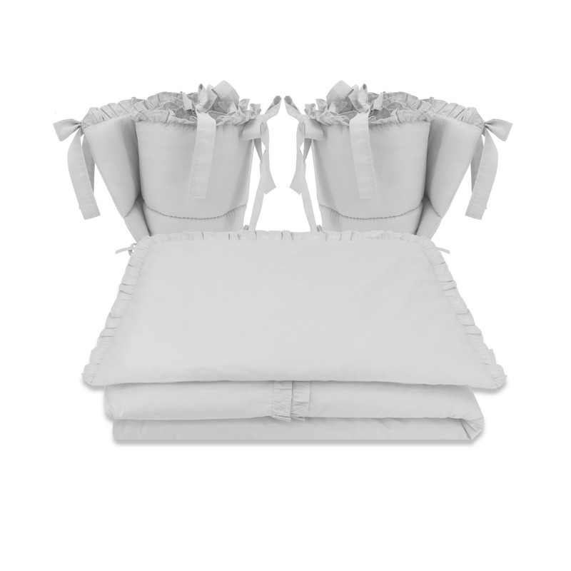 Miminu Lenjerie Patut Cu 4 Piese Cu Doua Protectii Laterale Cu Volanase Din Bumbac Certificat Oeko Tex Standard 100 Pentru Patut 120X60 Cm Colectia Royal Grey