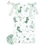 MimiNu - Organizator pentru patut, Din bumbac certificat Oeko Tex Standard 100, Cu 6 compartimente, Cu doua panglici, 70x40 cm, Dino Mint