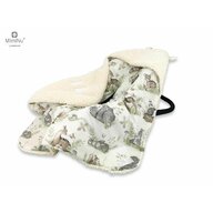 MimiNu - Paturica calduroasa de infasat pentru scoica, scaun auto/carucior, Cu gluga si urechi, Cu sistem de prindere pe baza de velcro, Dimensiune 90x90 cm, Din imitatie de lana si bumbac, Certificat Oeko Tex Standard 100, Ecru Calm Forest Natural
