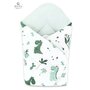 MimiNu - Paturica de infasat cu doua fete, Cu multiple utilizari, Cu inchidere arici velcro, Dimensiune 75x75 cm, Din bumbac certificat Oeko Tex Standard 100, Dino Mint