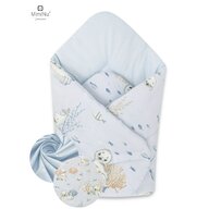 MimiNu - Paturica de infasat cu doua fete, Cu multiple utilizari, Cu inchidere arici velcro, Dimensiune 75x75 cm, Din bumbac certificat Oeko Tex Standard 100, Design, Seal Blue